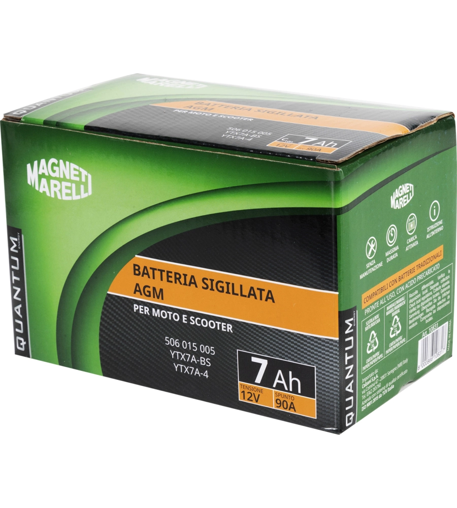 Magneti marelli batteria moto e scooter 7ah 12v 90a tecnologia agm sigillata polo positivo sinistro